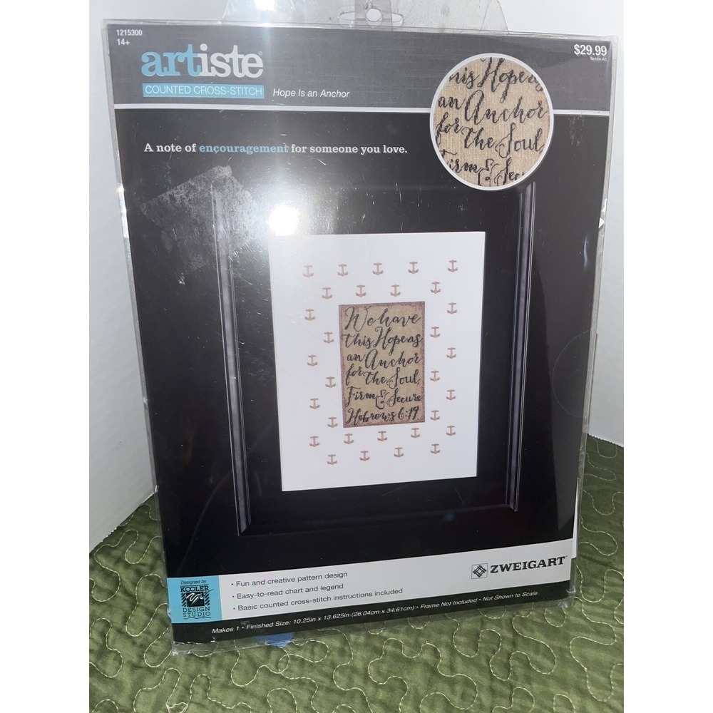 Artiste/Zweigart‎ Counted Cross Stitch~HOPE IS AN ANCHOR~Hebrews 6:19 Metallic